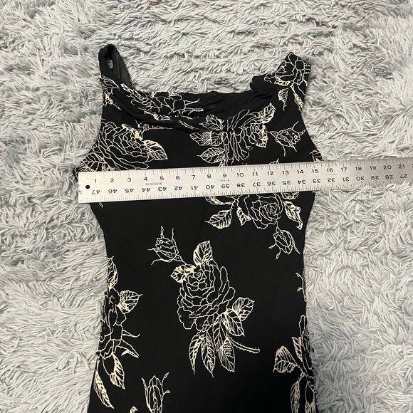 Vintage Eva Blue Floral Sequins Black Midi Ruched Tank Dress Women’s 4 Y2K - Picture 7 of 7